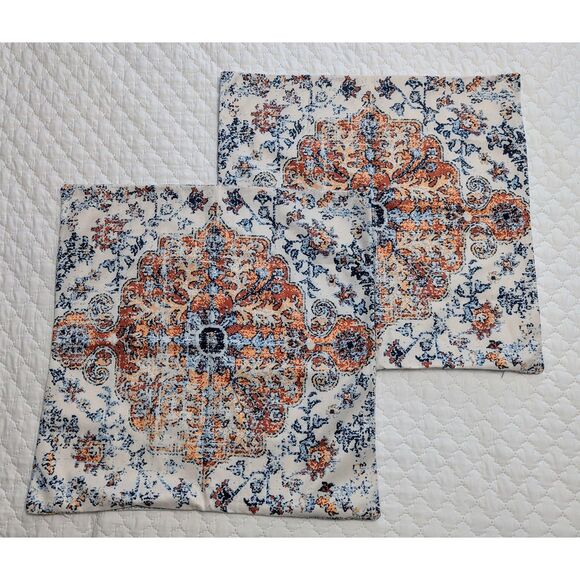 🛋️ Brown Navy Blue Boho Vintage Pillow Covers 20x20 Set of 2 – Home Decor - Picture 4 of 7